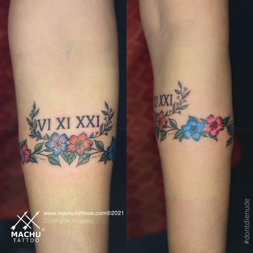 Flower and Roman Numeral Tattoos for Women