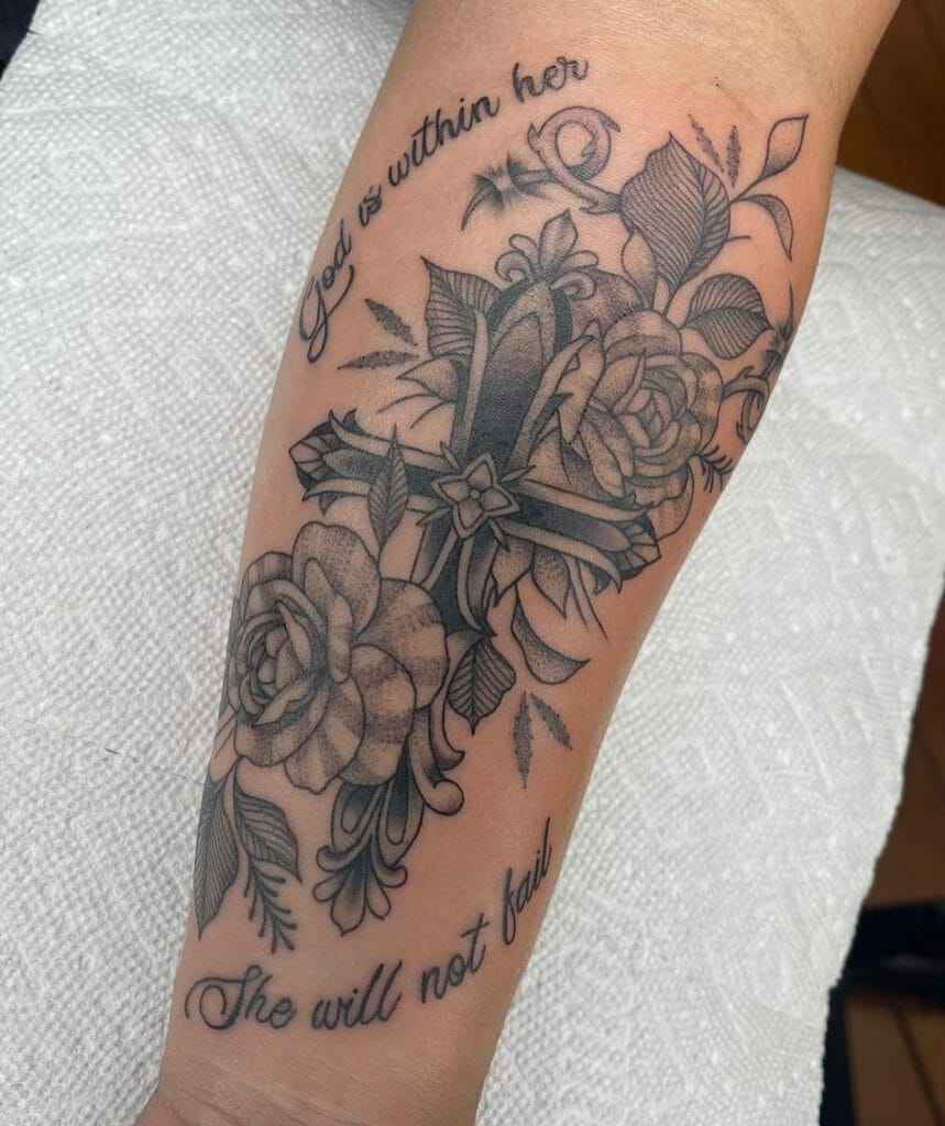 Flowers & Cross Tattoo