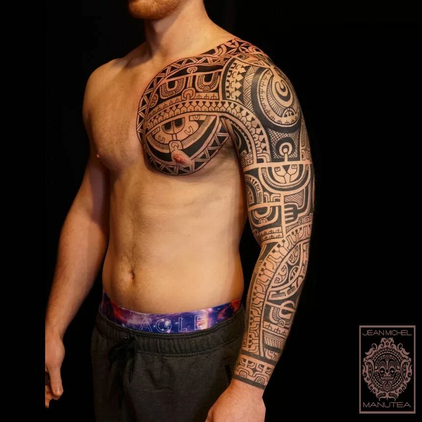 Full Sleeve Polynesian Tattoo Designs For Guys