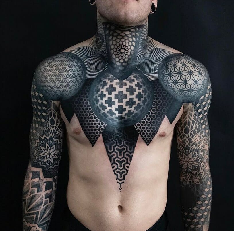 Geometric Chest and Torso Tattoos for Men