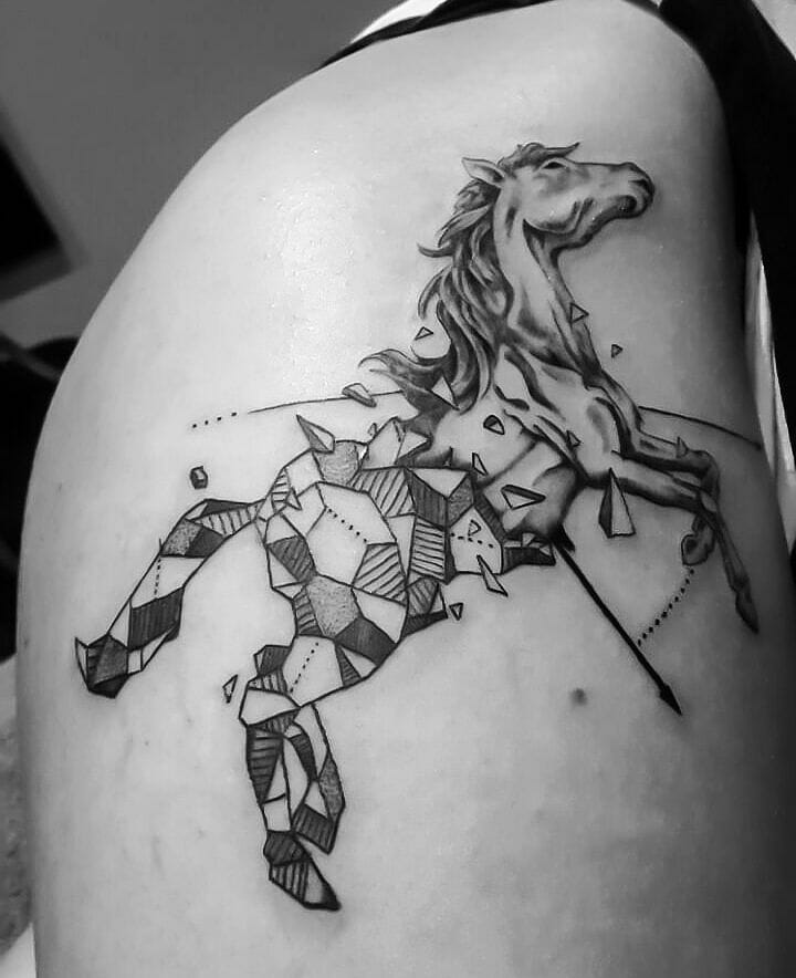 Geometric Running Horse Tattoo on Forearm