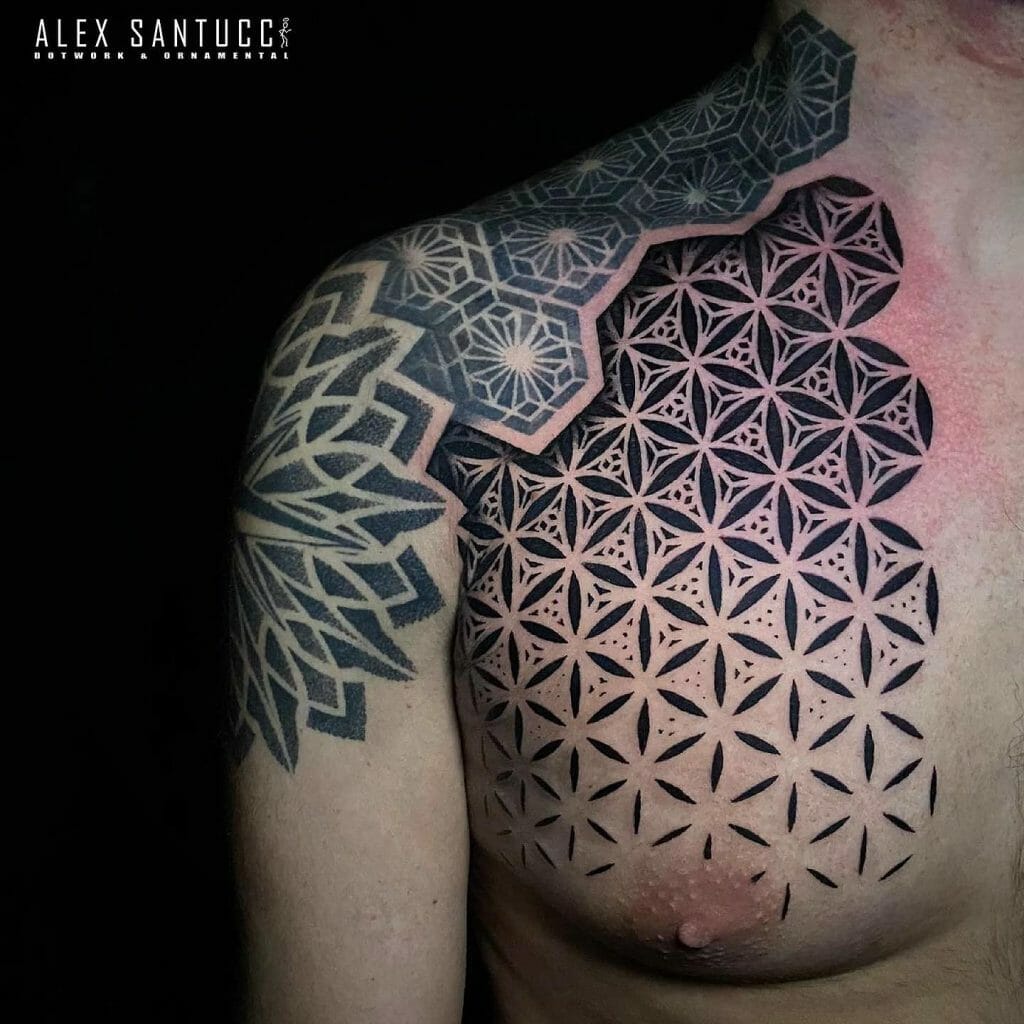 Geometric Shapes Chest Half Sleeve Tattoo