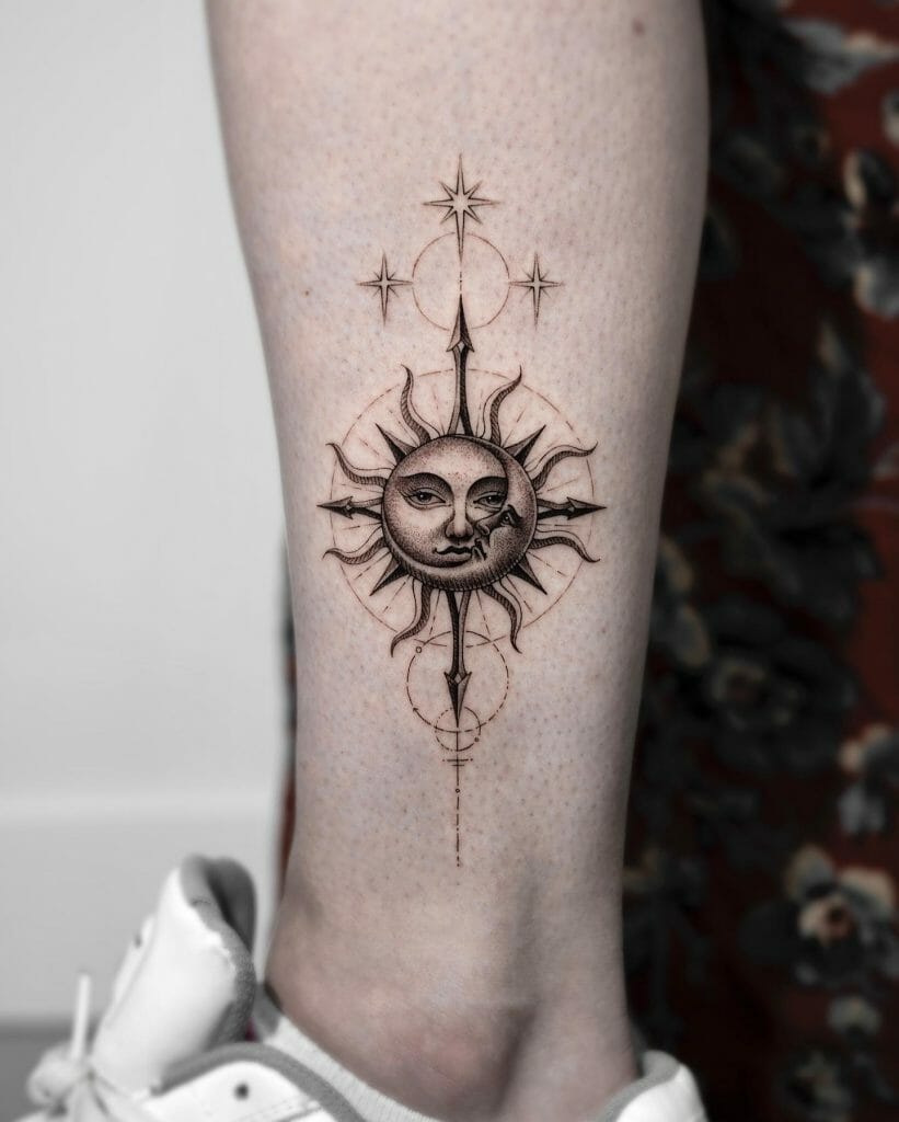 Geometric Sun and Moon tattoo
