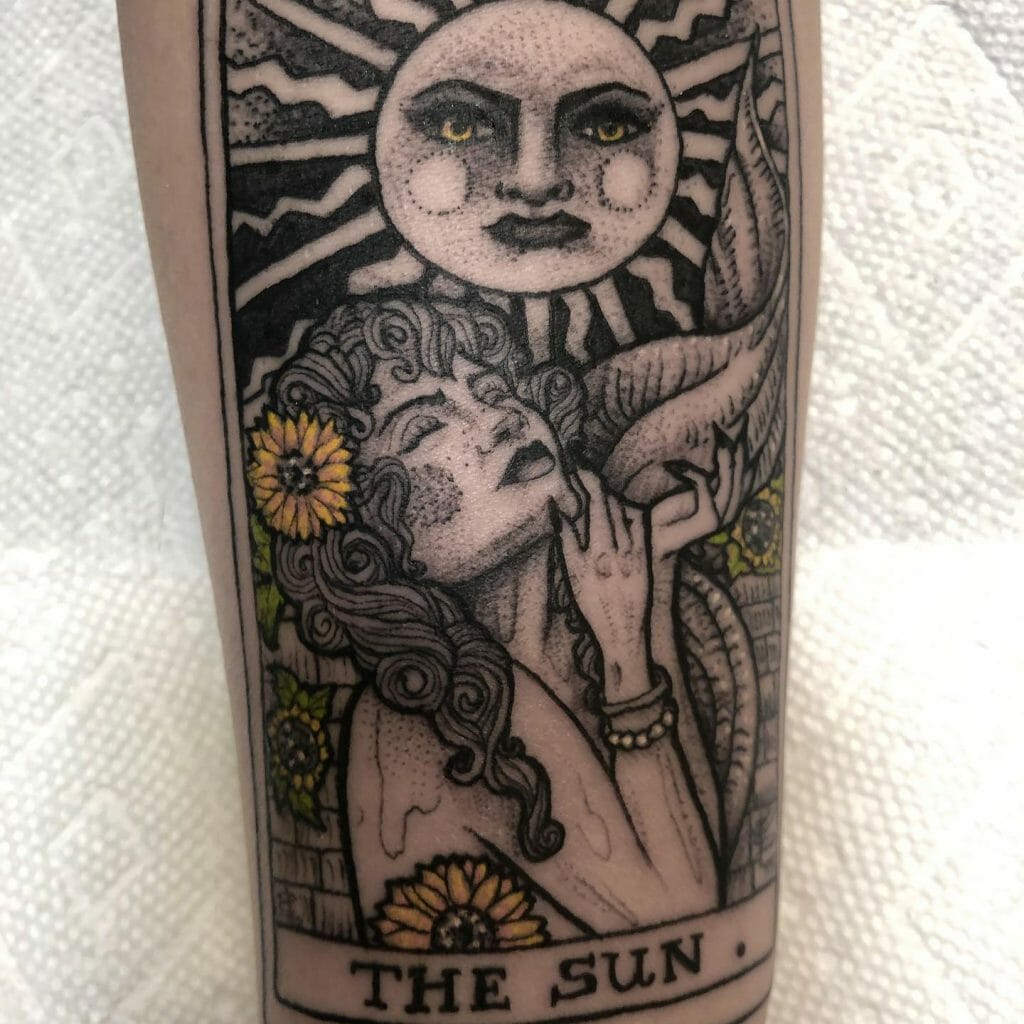 Gorgeous Tattoo Designs For A Personified Sun Tarot Card
