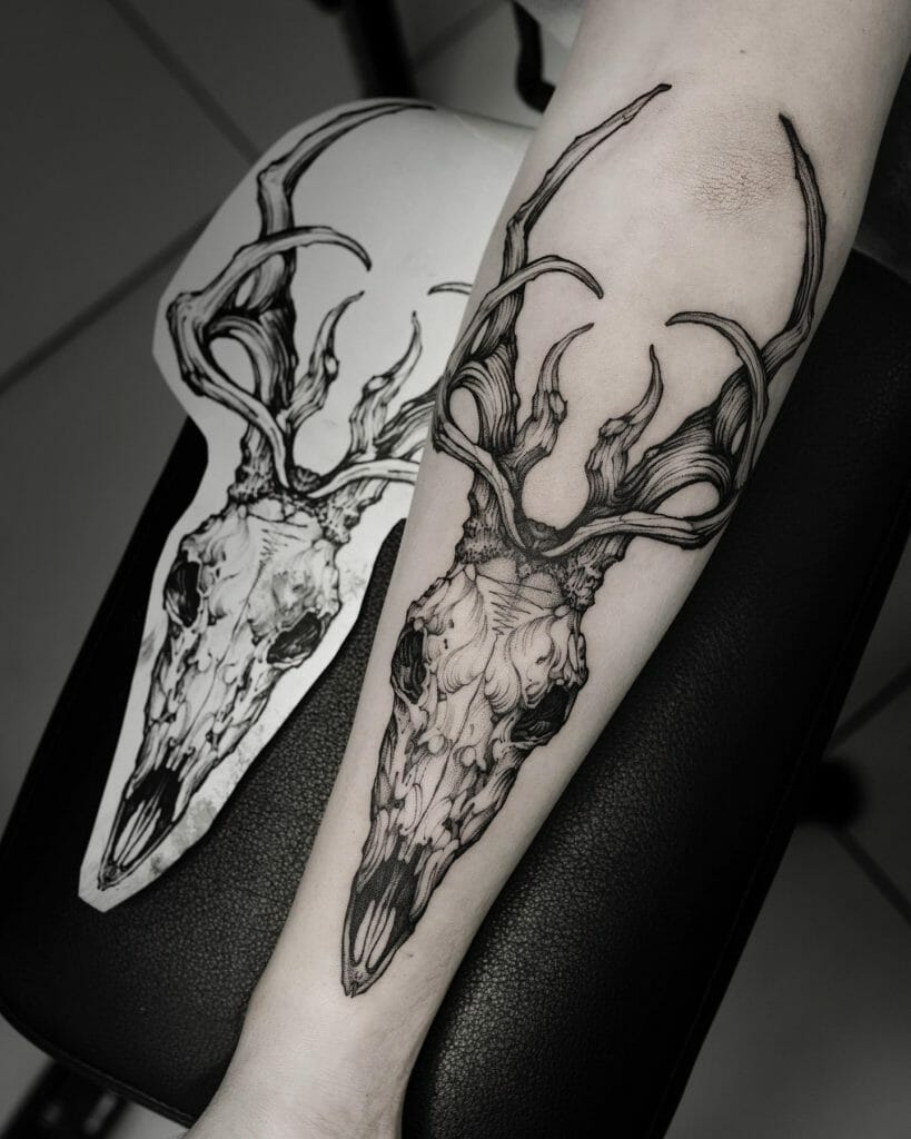 Half Sleeve Deer Skull Tattoo