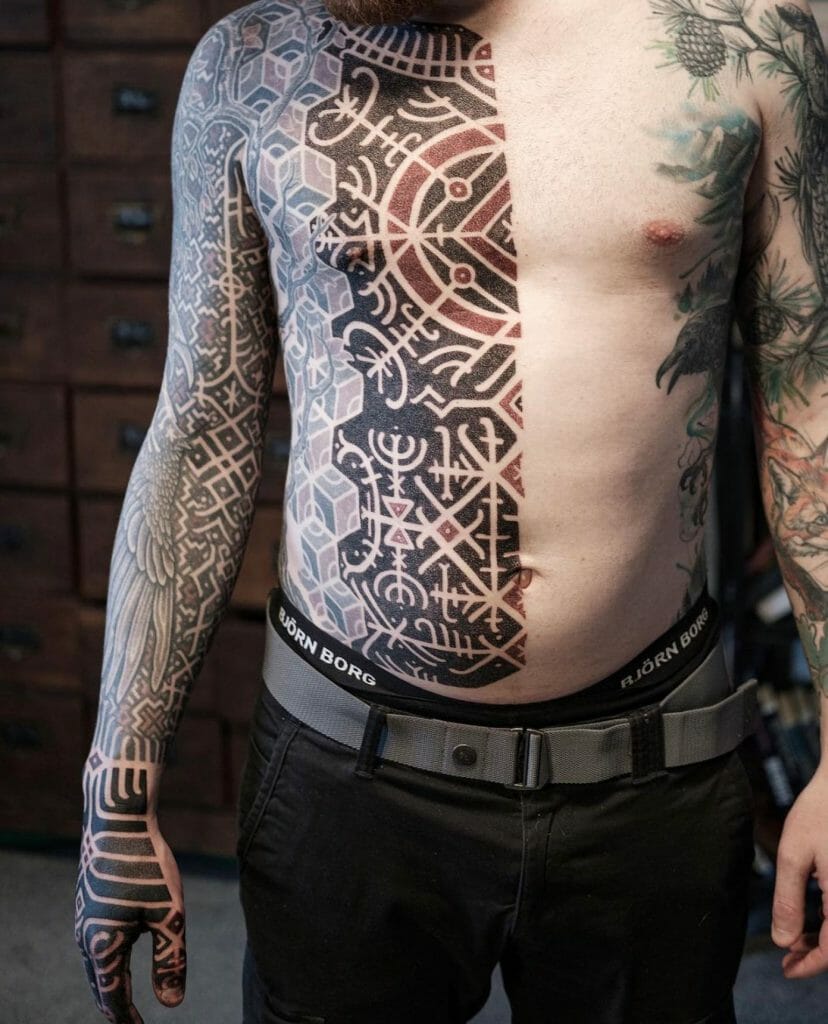 Half-Torso Intricate Ornamental Tattoos for Men