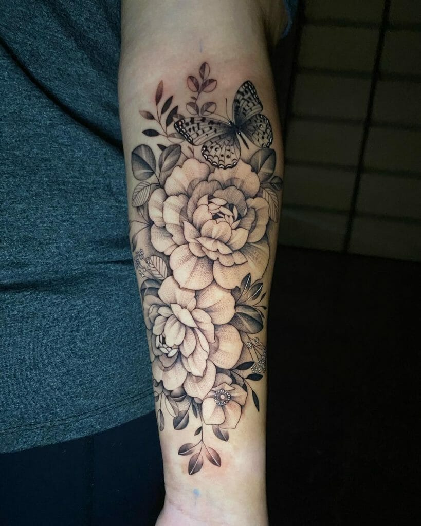 Half sleeve rose and time tattoo