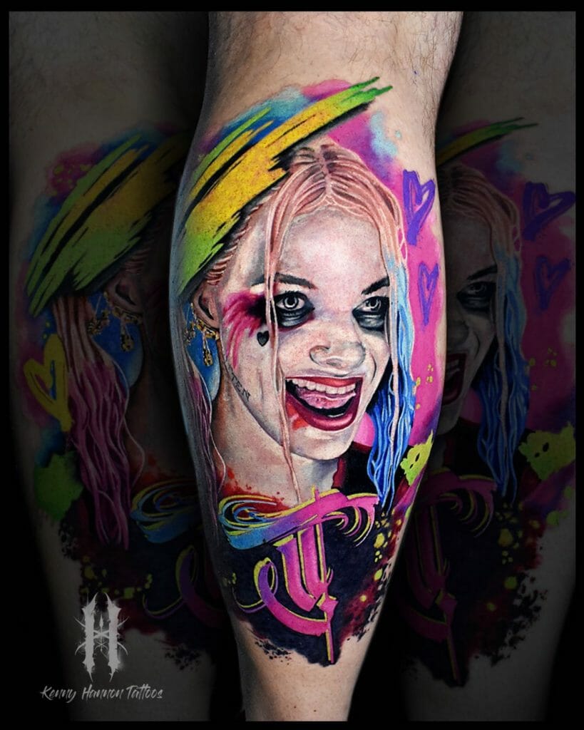 Harley Quinn Large Realistic Portrait Style Tattoos