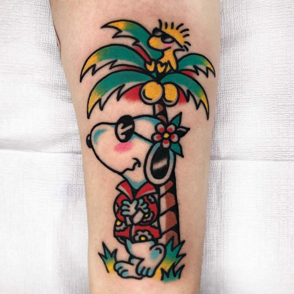 Hawaiian Snoopy and Woodstock Tattoo