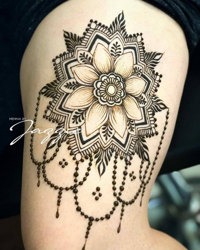Henna Flower Tattoo Designs On Thigh