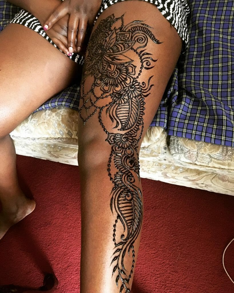 Henna Tattoo For Thigh With Intricate Designs
