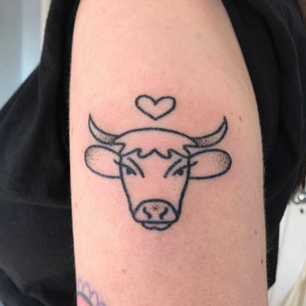 Line Art Blackwork Taurus Bull Tattoo