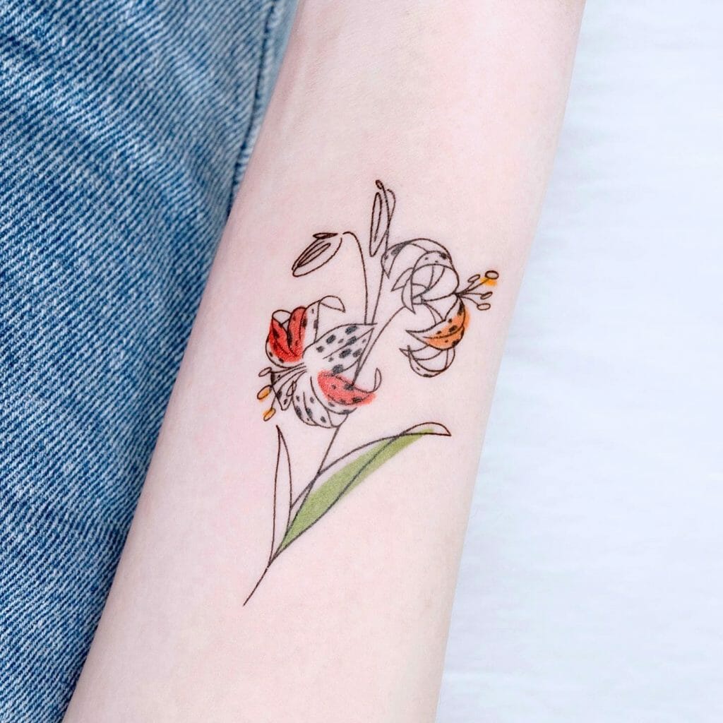 Line-Art Tiger Flower Design Tattoo
