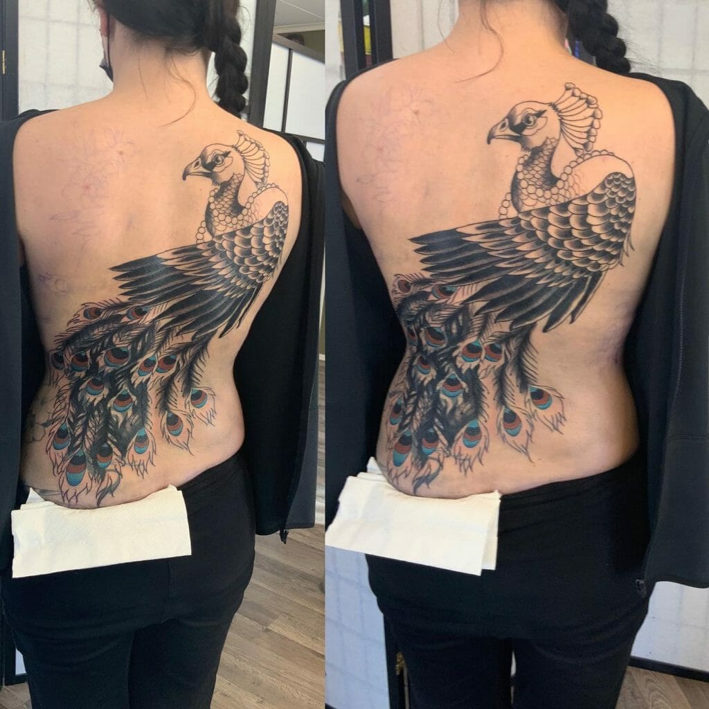 Magistic Peacock Tattoo On Back