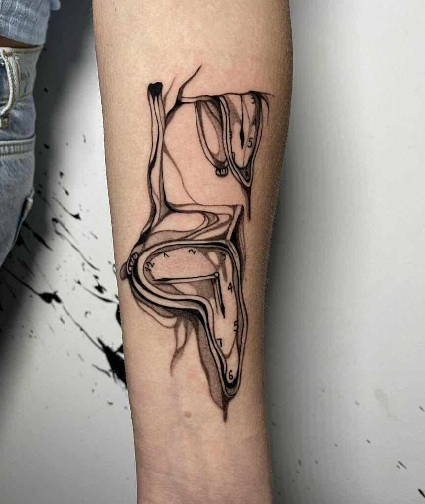 Melting Clock Tattoo On Arm