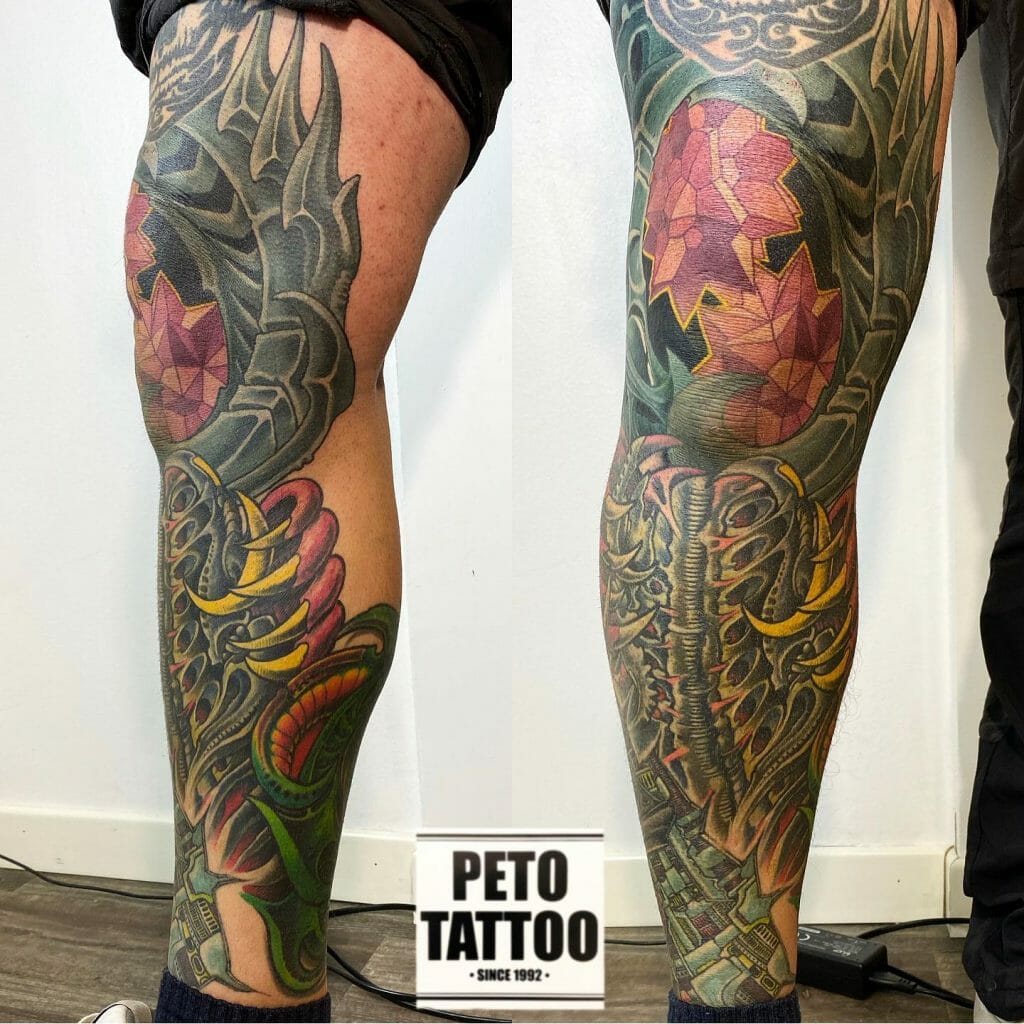 Men's Robot Leg Sleeve Tattoo