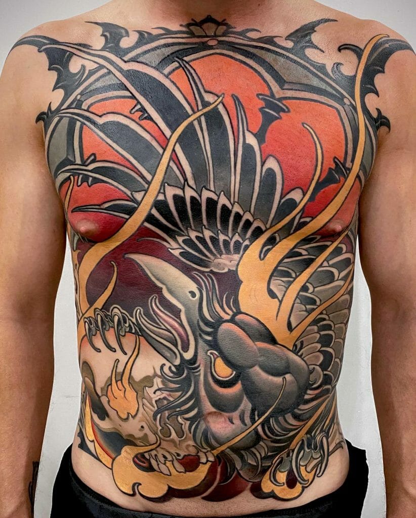 Neo-Traditional Full Chest and Torso Tattoos for Men