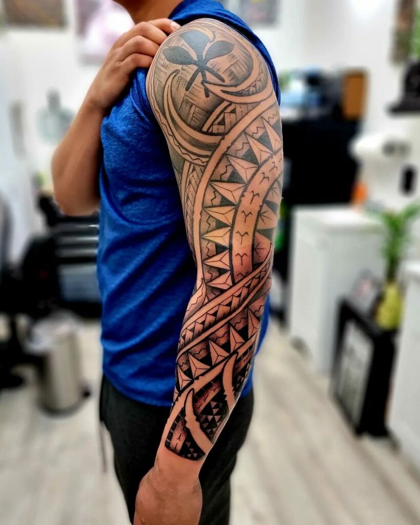 Ocean Themed Polynesian Sleeve Tattoos For Guys