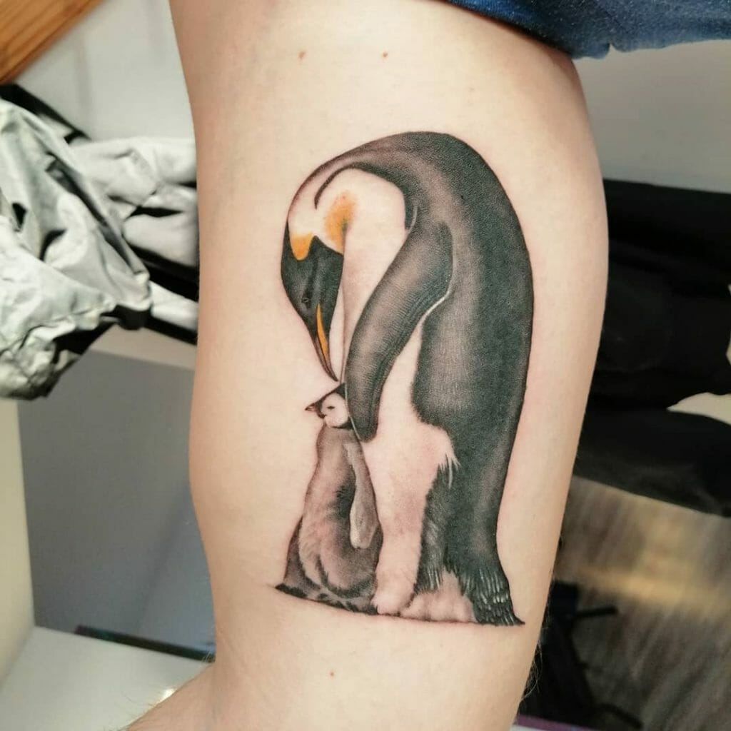 Penguin Tattoo Of A Mother and Baby