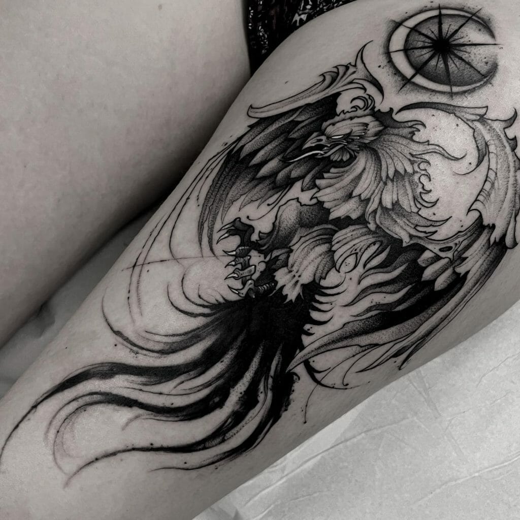 Phoenix And Moon Tattoo