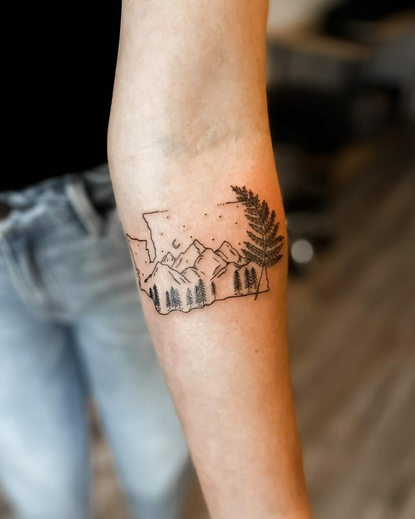 Pine Tree Tattoo With Mountains