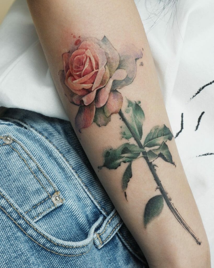Pink Rose Watercolour Tattoo Design