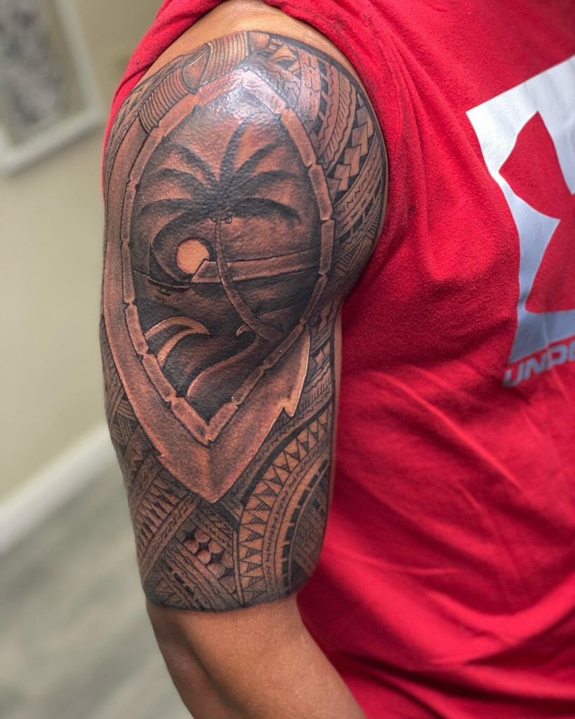 Polynesian Tattoo Half Sleeves With Island Motif For Guys