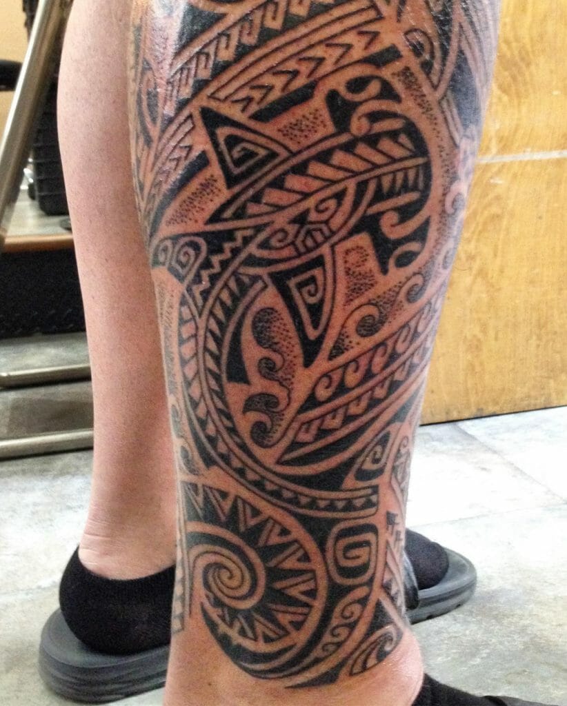 Polynesian Tattoo Sleeve With Shark For Guys