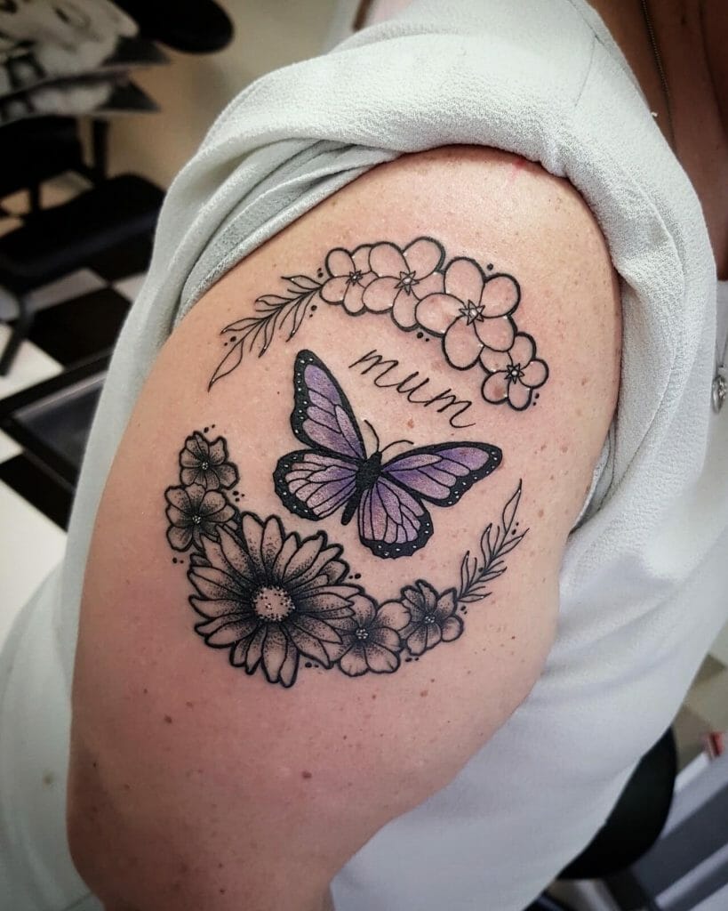 Purple Butterfly Memorial Tattoo