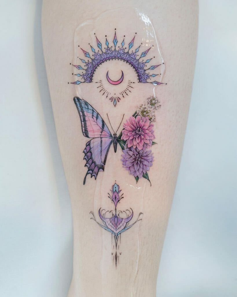 Purple Butterfly Tattoo On Leg