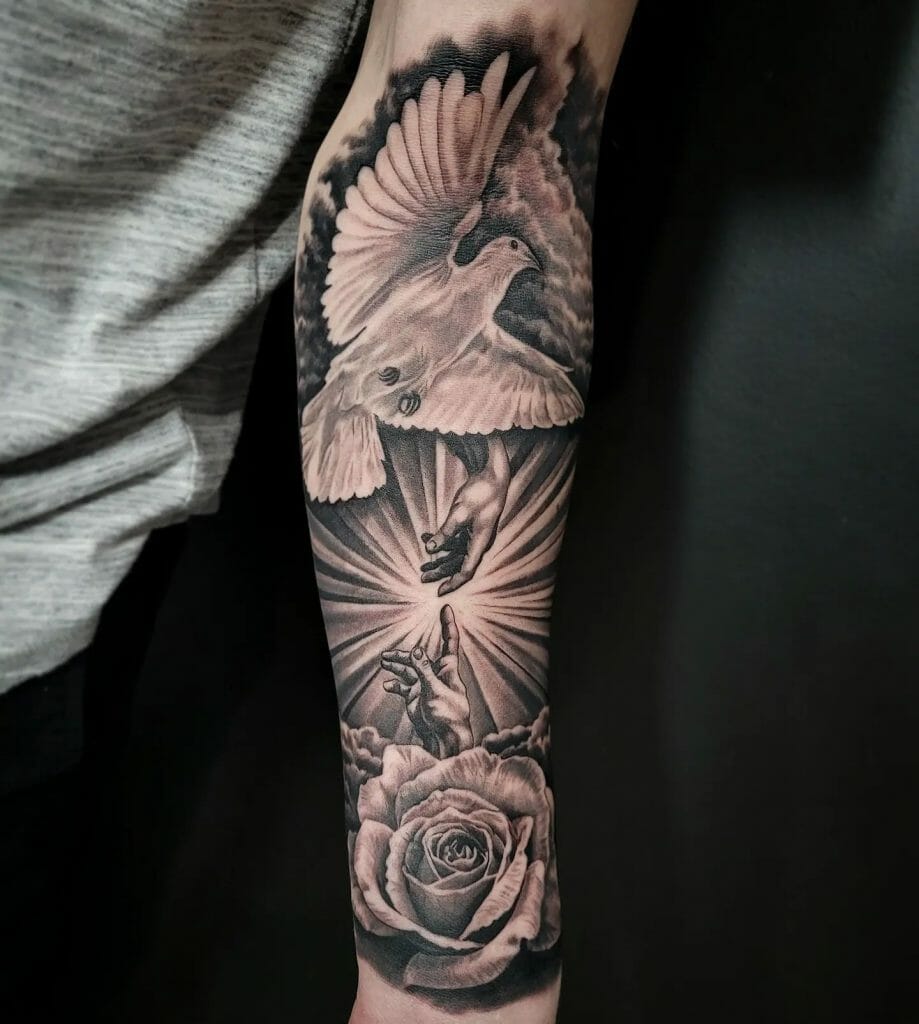 Realistic Dove Tattoo Hand