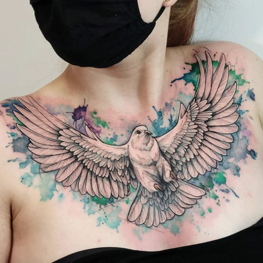 Realistic Dove Tattoo On Chest