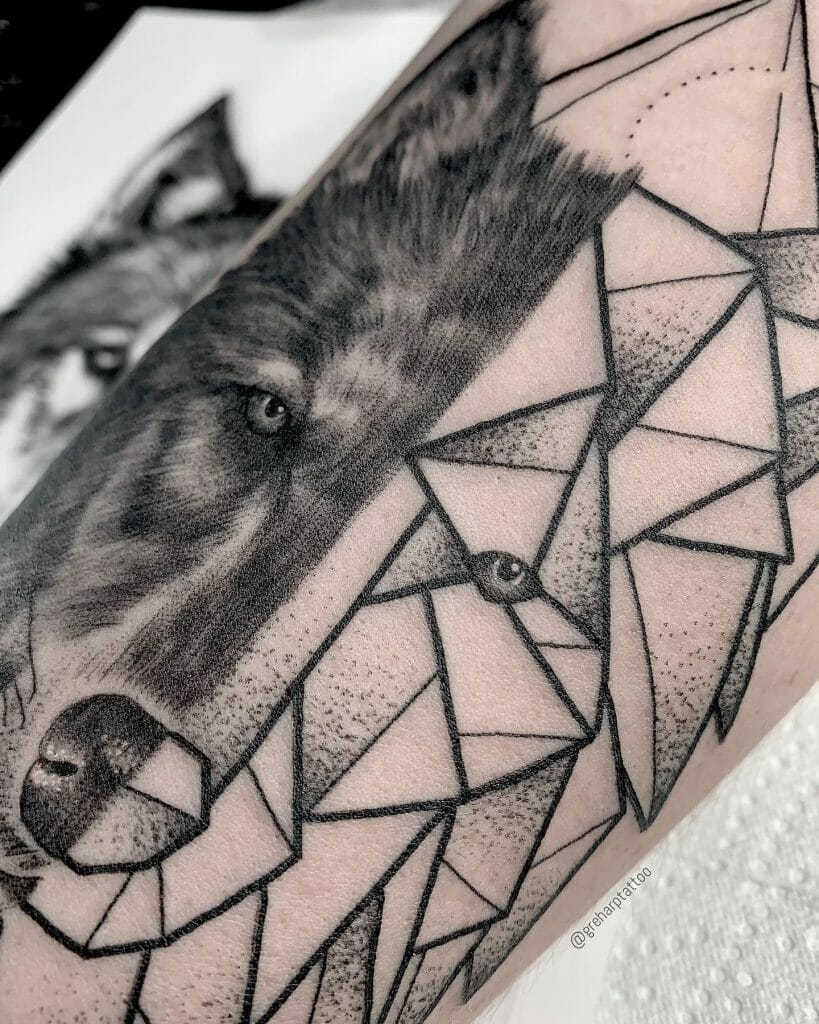 Realistic Geometric Wolf Tattoo