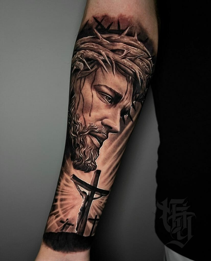 Realistic Jesus Christ, And Crucifixion Tattoo