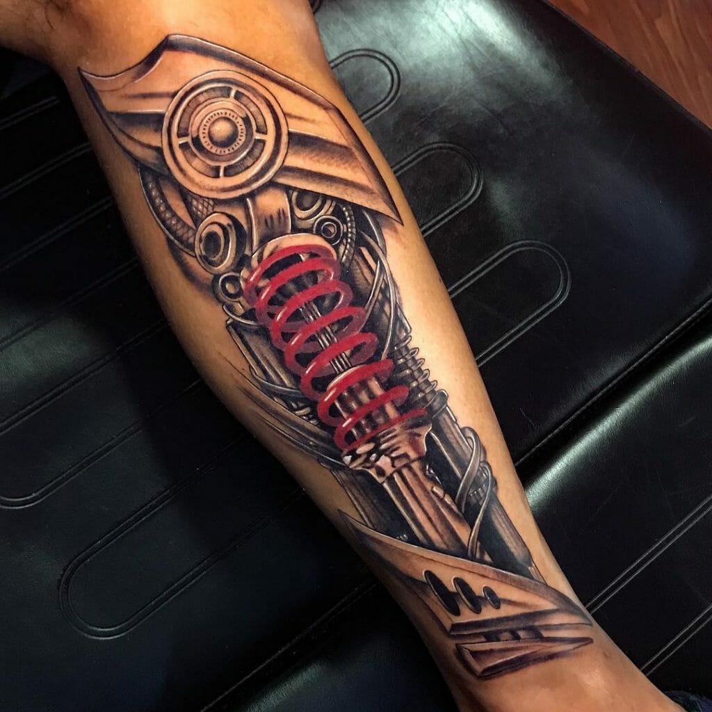 Bio mechanical leg  by Marco Velazquez  Skin Abrasions  Chicago IL  r tattoos