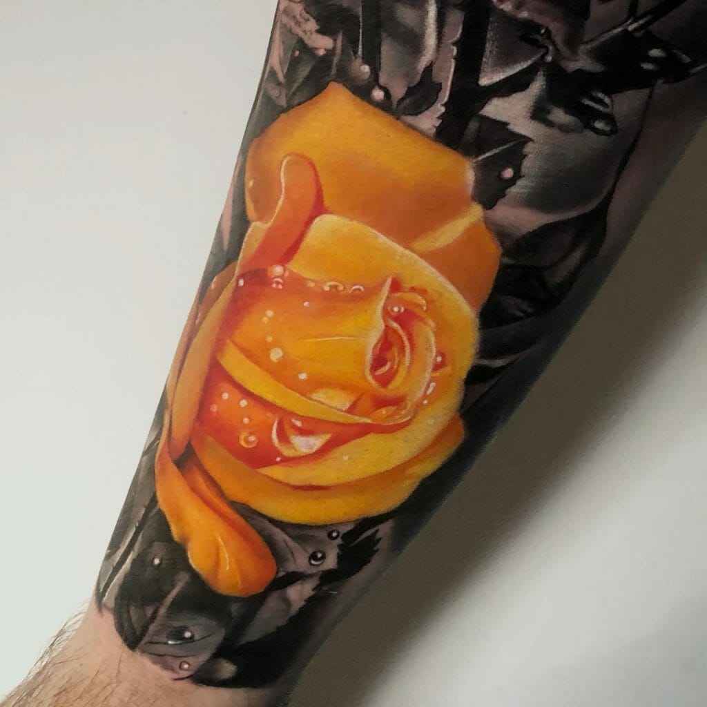 Realistic Yellow Rose Tattoo