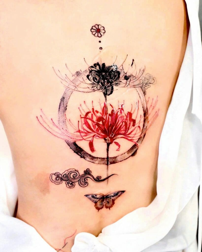 Red Spider Lily Back Tattoo