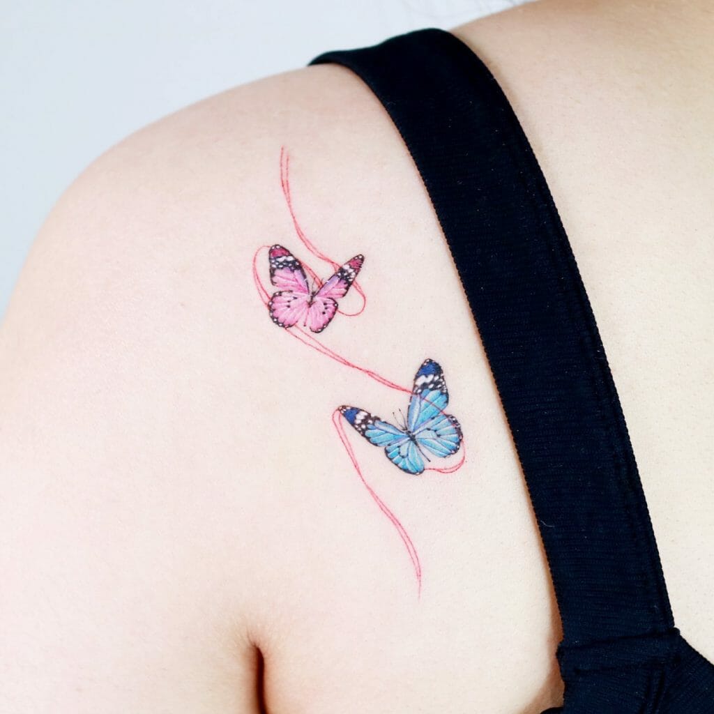 Red String Of Fate Butterfly Tattoo