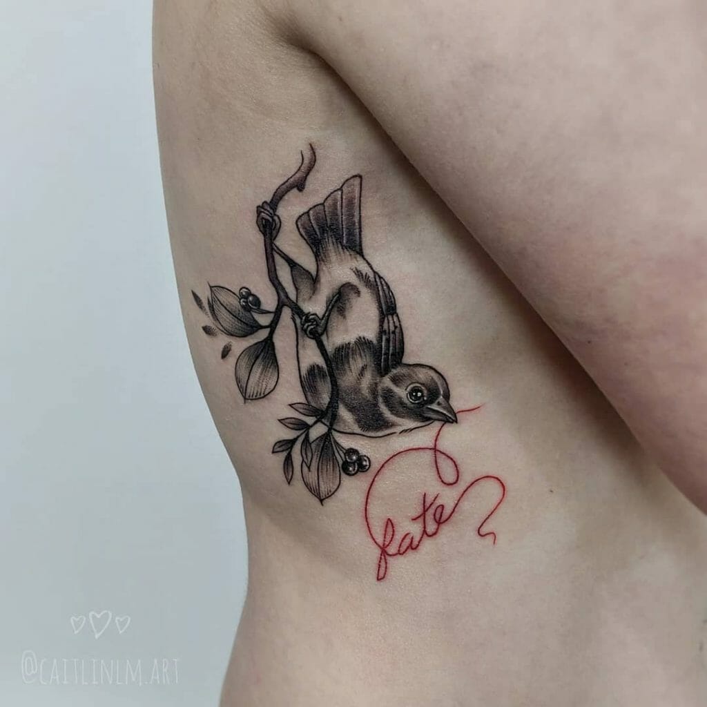 Red String Tattoo With Bird Motif