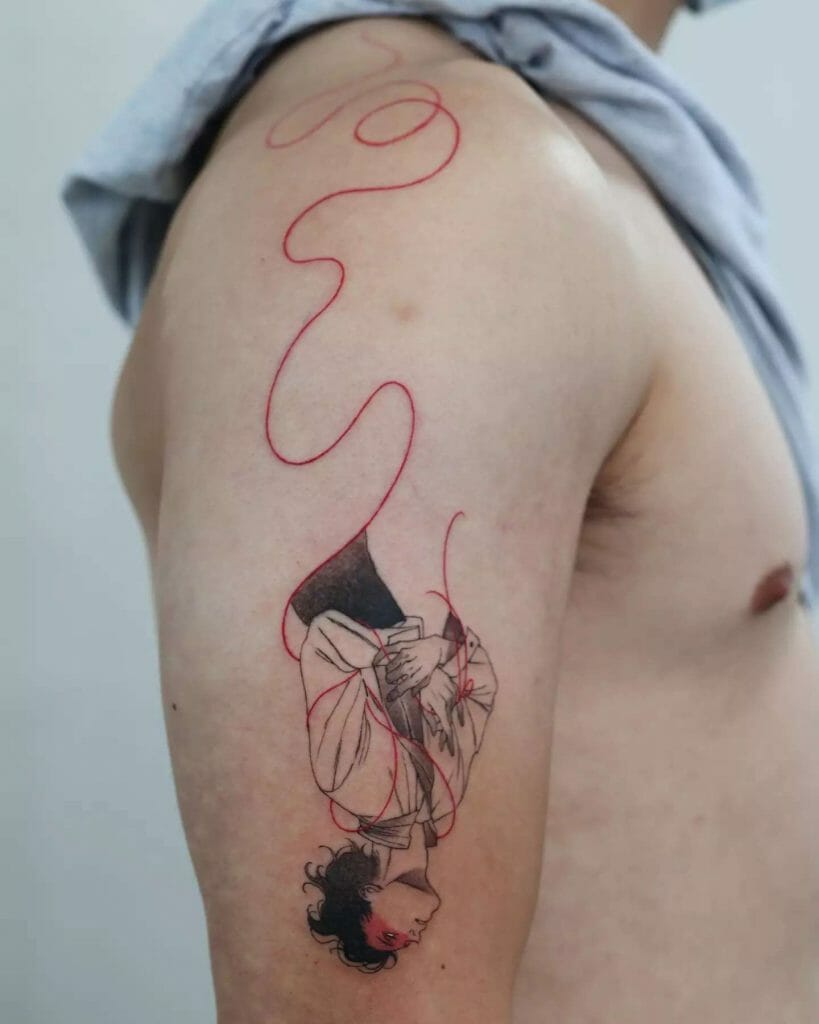 Red Thread Of Fate Arm Tattoo