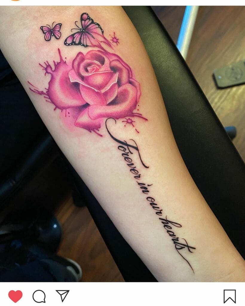 Remembrance Watercolour Rose Tattoo With Script
