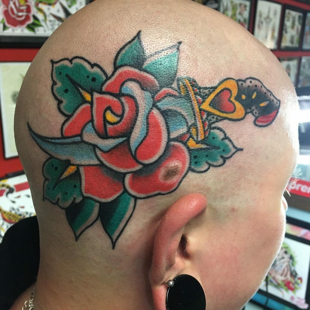 Rose Dagger Tattoo On Head ideas