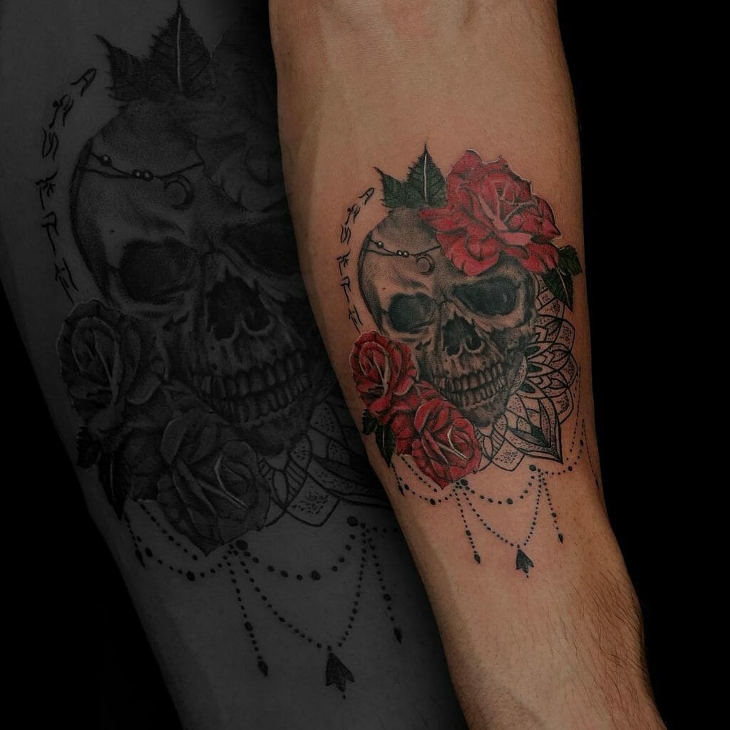 Rose Flower Tattoo Design With Skull