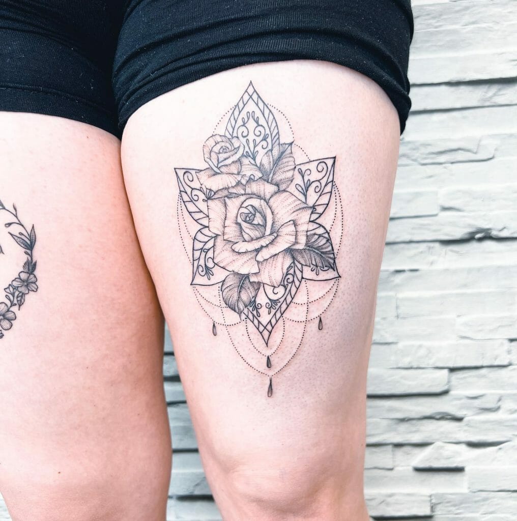 Rose Tattoo on Legs for Female