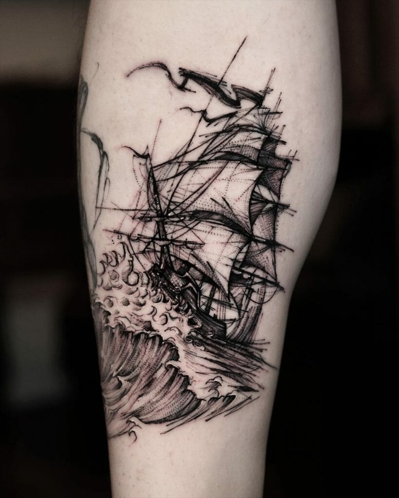 Sailboats Ship Tattoos With Sea Wrecks