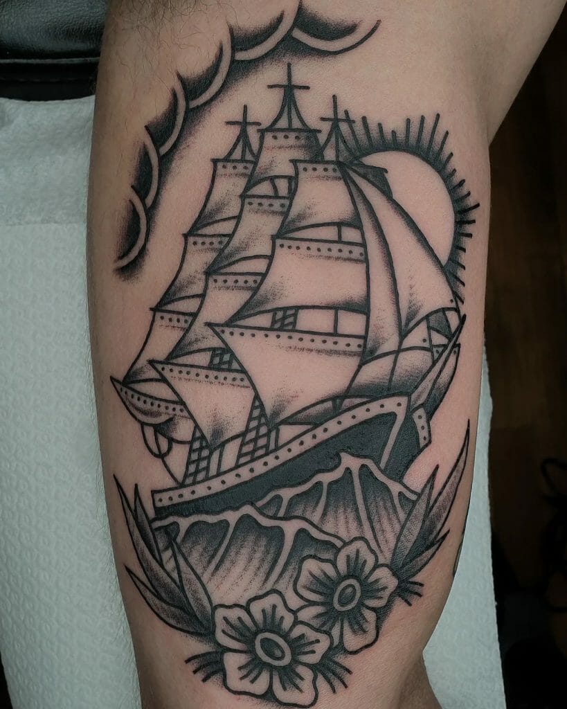 Sailing Ship Drawing Tattoo As A Decorative Body Art