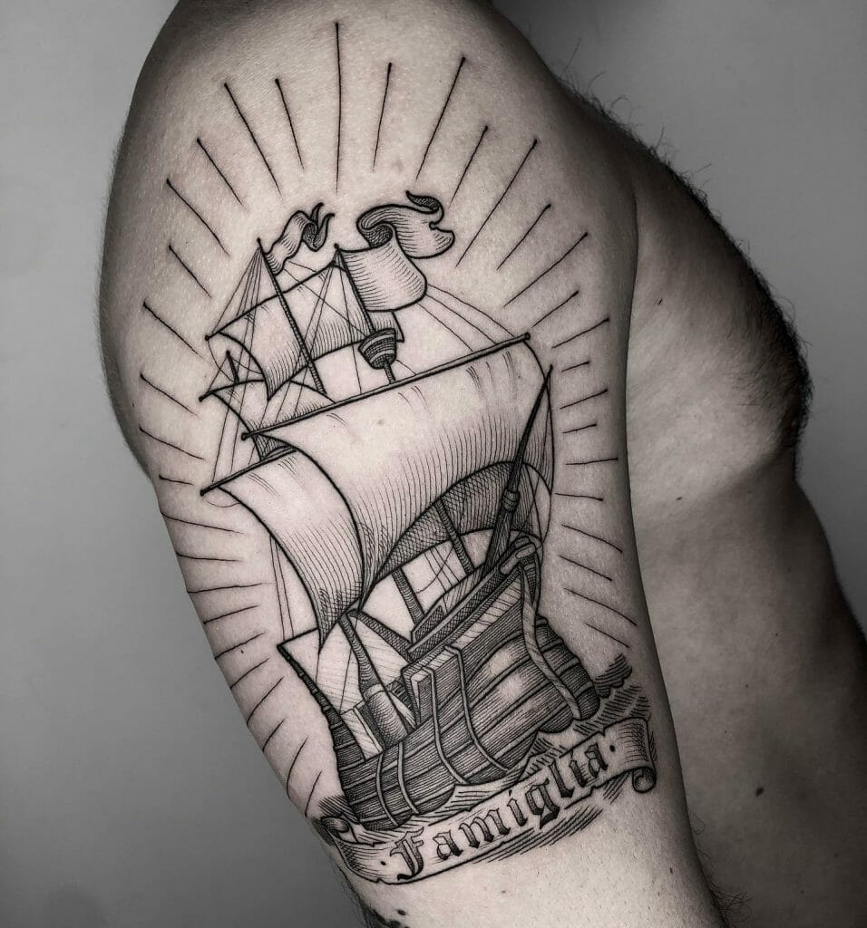 Sailing Ship Tattoo On Arms