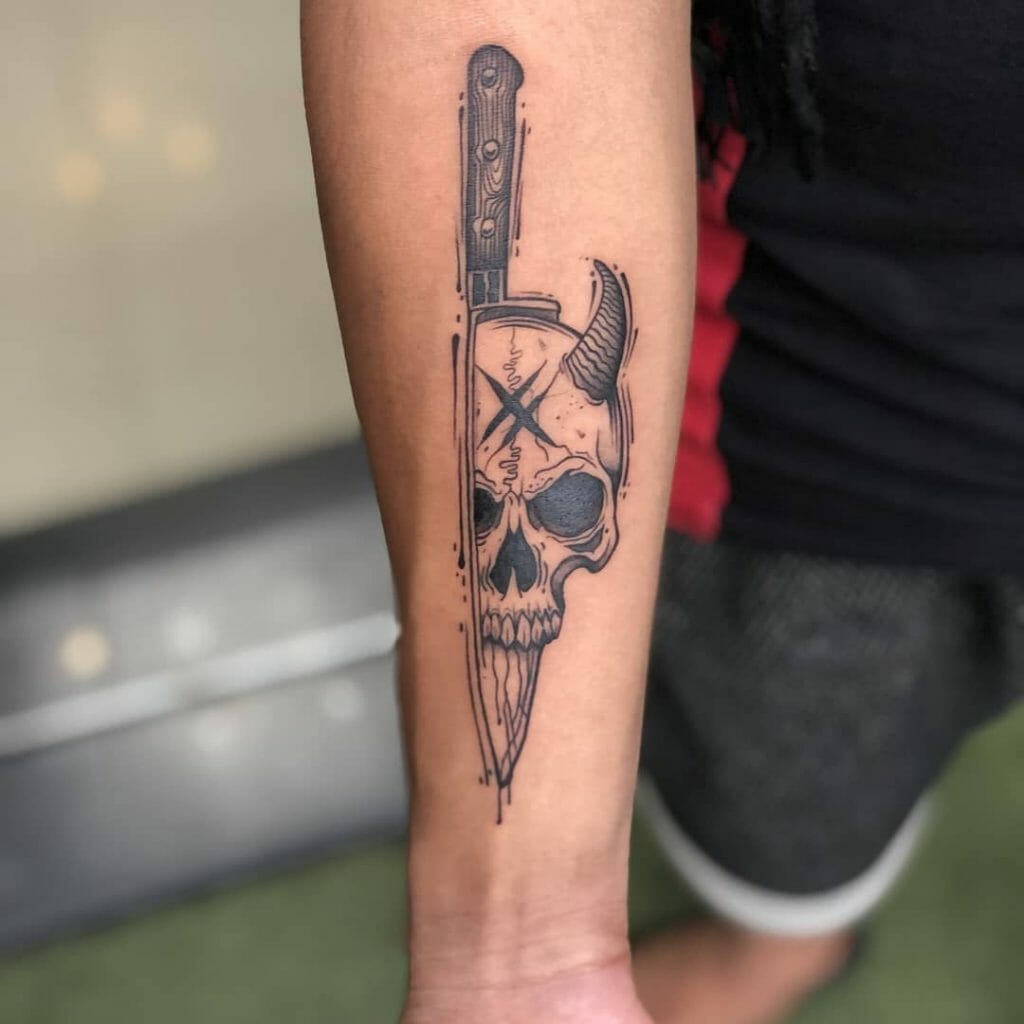 Simple Knife and Skull Tattoo