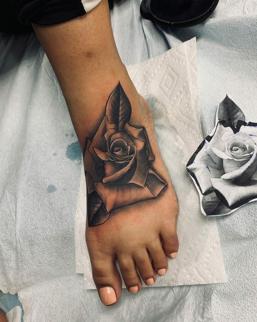 Simple Rose On Foot Tattoo Designs