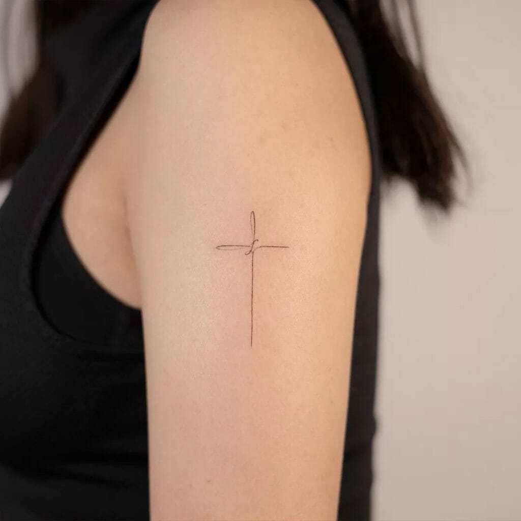Simple Thin Cross Tattoo